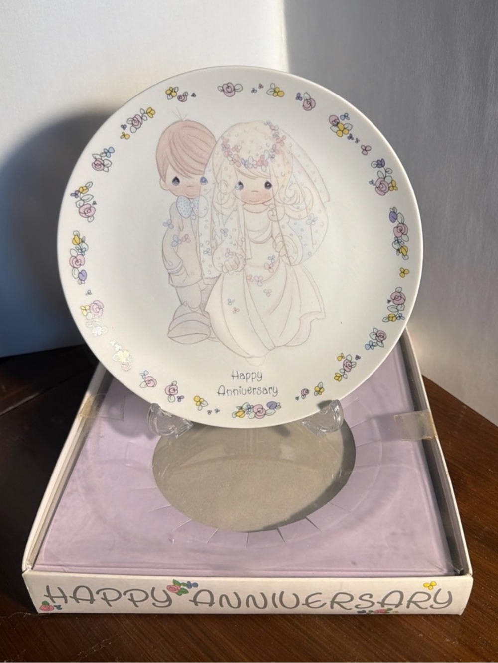 Precious Moments Anniversary Collector Plate in White with Pastel Accents